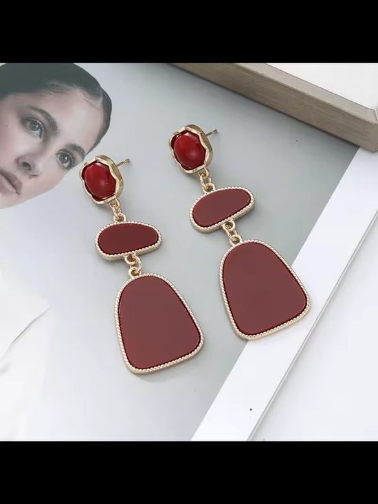 Anthropologie Jewelry - Red and Gold Drop Statement Earrings
